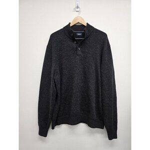 Izod Pullover Sweater 1/4 Button Men’s XXL Black Long Sleeve Black Marled Gray